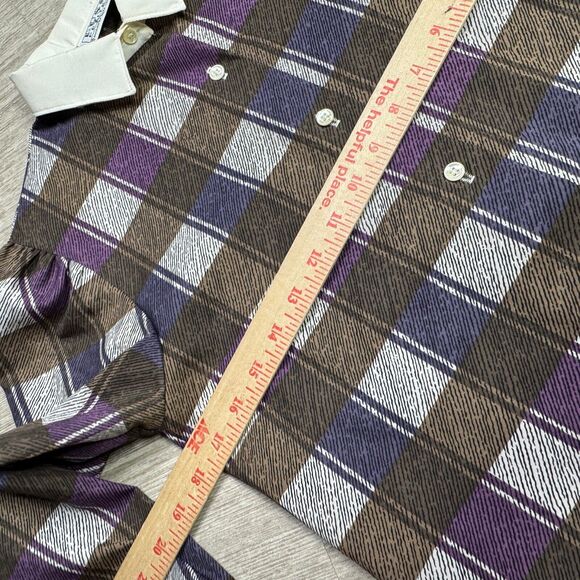 Vintage Women's Russ Petites 80s Button Up Preppy Plaid Purple M Long Sleeve - Picture 5 of 7